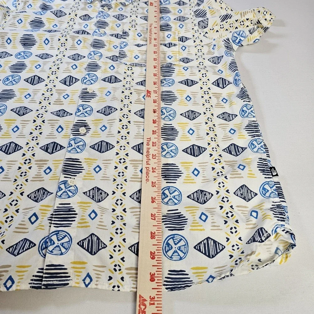 THE NORTH FACE Mens XL Short Sleeve‎ Geometric Print Cotton Button Up Shirt EUC